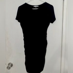 Black womens mini dress , scrunches on the sides